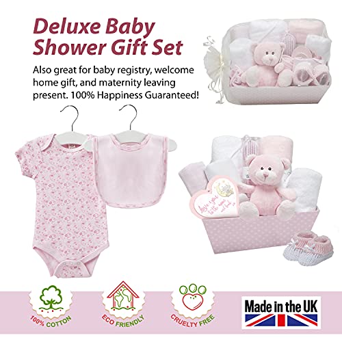 Baby Girl Pink Gift Hamper - With Fleece Wrap, Hooded Towel, Baby Clothes, 2 Muslin Cloths And Cute Teddy Bear #TOP3
