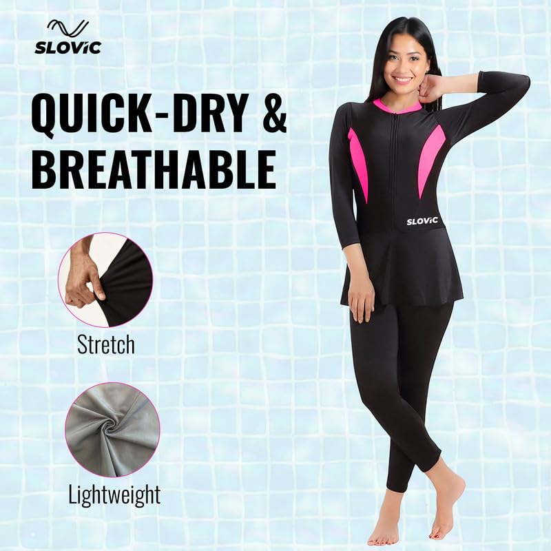 Image of SLOVIC Swimming Suit for Women | One Piece Bodysuite for Women | Beachwear for Girls | Quick Dry & Stretchable Swimwear for Ladies | Swimming Dress for Swimming Pool