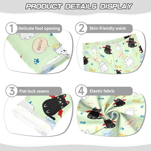 Cute Angle and Evil Cats Green Girls Leggings Soft Comfortable Athletic Leggings Dancing Pants for 4-10 Years3