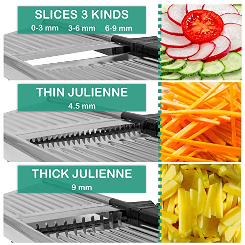 Adjustable Manual Mandoline Slicer Stainless Steel - Kitchen Food Cutter and Chopper For Vegetable Julienne Zucchini and Fruit. Chip from Potato and Onion - Food Grater with Pair Cut-Resistant Gloves