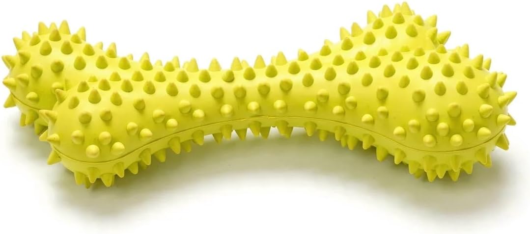 Spiked Dog Bone, Chewing Bone for Aggressive Teethers, Dental Care, Teething Chew Toy, Calming/Soothing Chew Toy for Dogs (Yellow)