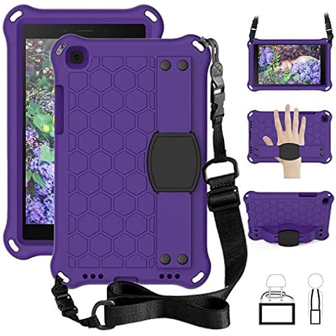 Samsung Tab A 8.0 inch 2019 Case,SM-T290/T295/T297 Case Rugged Heavy Duty Shockproof Hand Strap and Shoulder Strap Design Protective Cover for Galaxy SM-T290/T295/T297 (Purple+Black) Cover