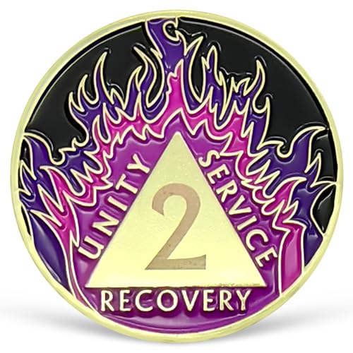 Flammes violettes médaille sobriété 2 ans AA cadeau récupération sobrièté