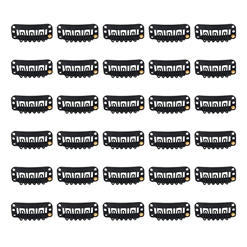 Neitsi 30 Pcs 23mm Wig Hair Extension Clips with Rubber U-Shape 6 Teeth Snap Comb Clips Metal Silicone Clips In Hair Extension for Women Hairpiece (Black)