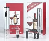 Incluye un sacacorchos eléctrico, un cortador de papel de aluminio, una boquilla y un tapón al vacío y viene en una caja de regalo de alta calidad