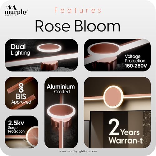 Image of Murphy 16W+2W LED Mirror Light | 3 Color Changing (White /Warm /Natural) | Full Copper Finish - Sun Design, Modern Over Mirror Vanity /Bathroom Light | Pack of 1 | 2-Year Warranty