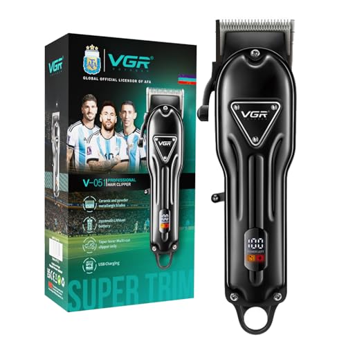 VGR V-051 Professional Hair Clipper, Salon Trimmer for men, Digital Display, Ceramic & Powder Metallurgic Blades, 2500mAh Lithium Battery, 300 minutes Runtime, 4 Guide Combs (Black) 1 Year Warranty