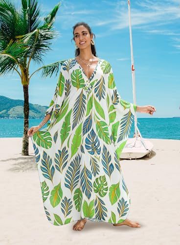 Image of Yanziliu Kaftan Dress for Women,Plus Size Hawaiian Batwing Sleeve Beach Cover Up Summer Swimsuit Dresses