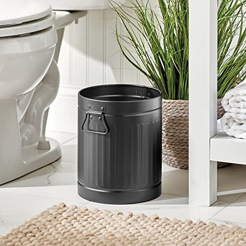 Image of mDesign Steel Metal 2 Gallon /7 Liter Trash Can Wastebasket, Garbage Bin with Handles for Bathroom, Kitchen, Bedroom, Office - Holds Trash, Waste, Garbage, Recycling - Black