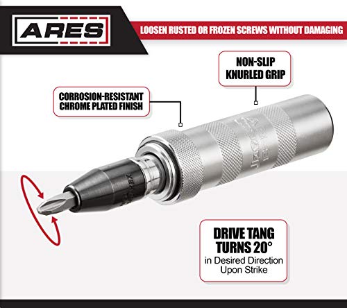 Ares 70606-1/2-Inch Manual Reversible Impact Driver - Flathead 5/16 & 3/8 And Phillips #2 & #3 Bits For Most Common Applications - Disengage Brake Caliper Screws, Rusted Fasteners Or Frozen Bolts #TOP3
