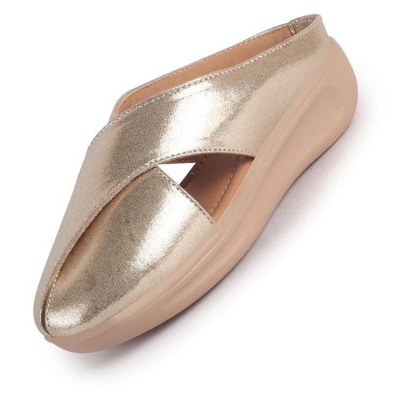 Image of FAUSTO Women Criss Cross Strap Design Perforated Slip On Shoes | Back Open Casual Shoes for Office, Outdoor, Party