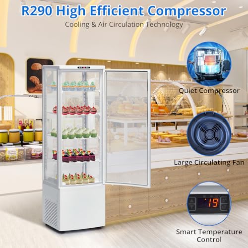 Image of Commercial Display Refrigerator, Glass Door Merchandiser Cooler with Adjustable Shelves, LED Lighting, Sliding Rear Door, Temperature Control for Bakery, Cafe, Restaurant, Store