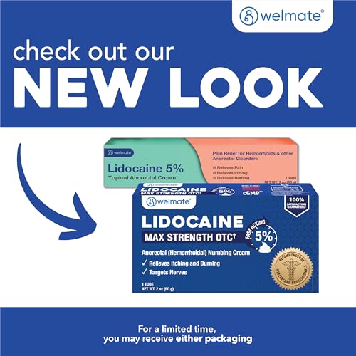 Image of WELMATE 5% Lidocaine Hemorrhoid Cream Maximum Strength, Fast-Acting Numbing Cream for Anorectal Pain Relief, Non-Greasy, Unscented, for Sensitive Skin, Packaging May Vary 2 oz (60g)
