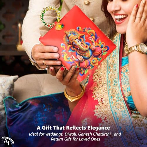 Image of Women Potli Bags Pack of 6| Gifting Potli with Zip & Bangle Handle | Traditional Shagun Return Gifts Potli for Mehandi, Haldi, Baby Shower, Wedding, Sangeet (Ganesha)