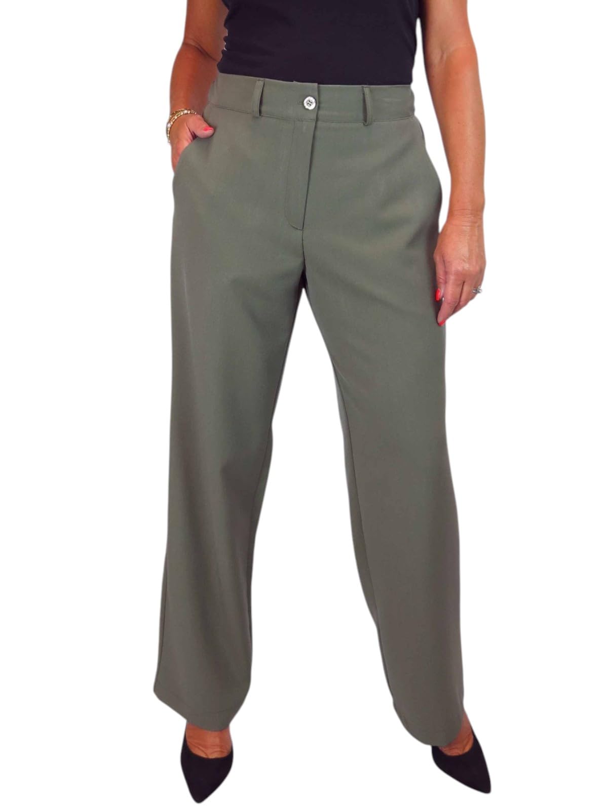 Paulo Due Pantaloni da Donna A Gamba Dritta con Elastico in Vita, Pantaloni da Ufficio E da Lavoro