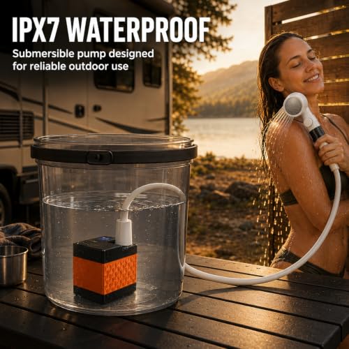 Ducha portátil para camping, bomba de 5200mAh, 4 modos de rociado miniatura 6
