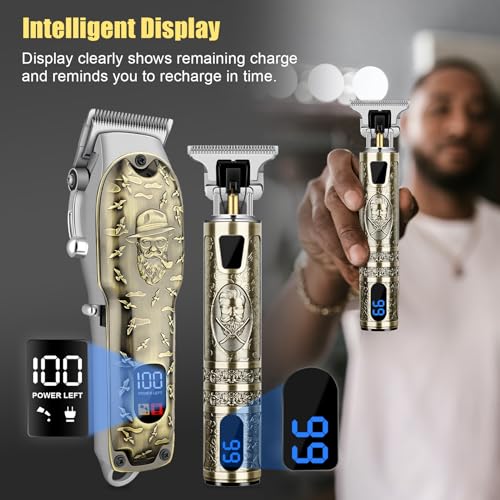 Image of Professional Hair Clipper Set for Men Electric Shaver Razor Cordless Hair Cutting Barber Clippers Beard Trimmer Men's Grooming Kit Gifts for him (Bronze)