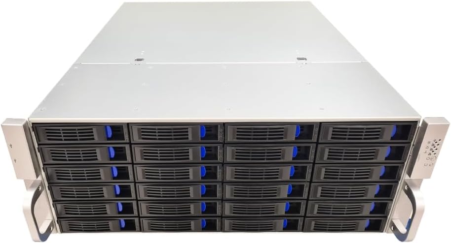 4U 21.7″ 24 Bay 2.5″ / 3.5″ SATA/SAS Hot Swap Server Rackmount Chassis. SFF-8643 Backplane. MB ATX/MATX/ITX. PSU 2U Redundant / 2U Single/ATX. Full Height PCIe Case.