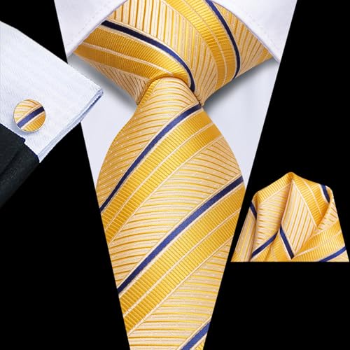 Image of Hi-Tie Mens 70inches Tie Set Extra Long Necktie for Men Cufflinks Handkerchief Big Tall Men Business Wedding