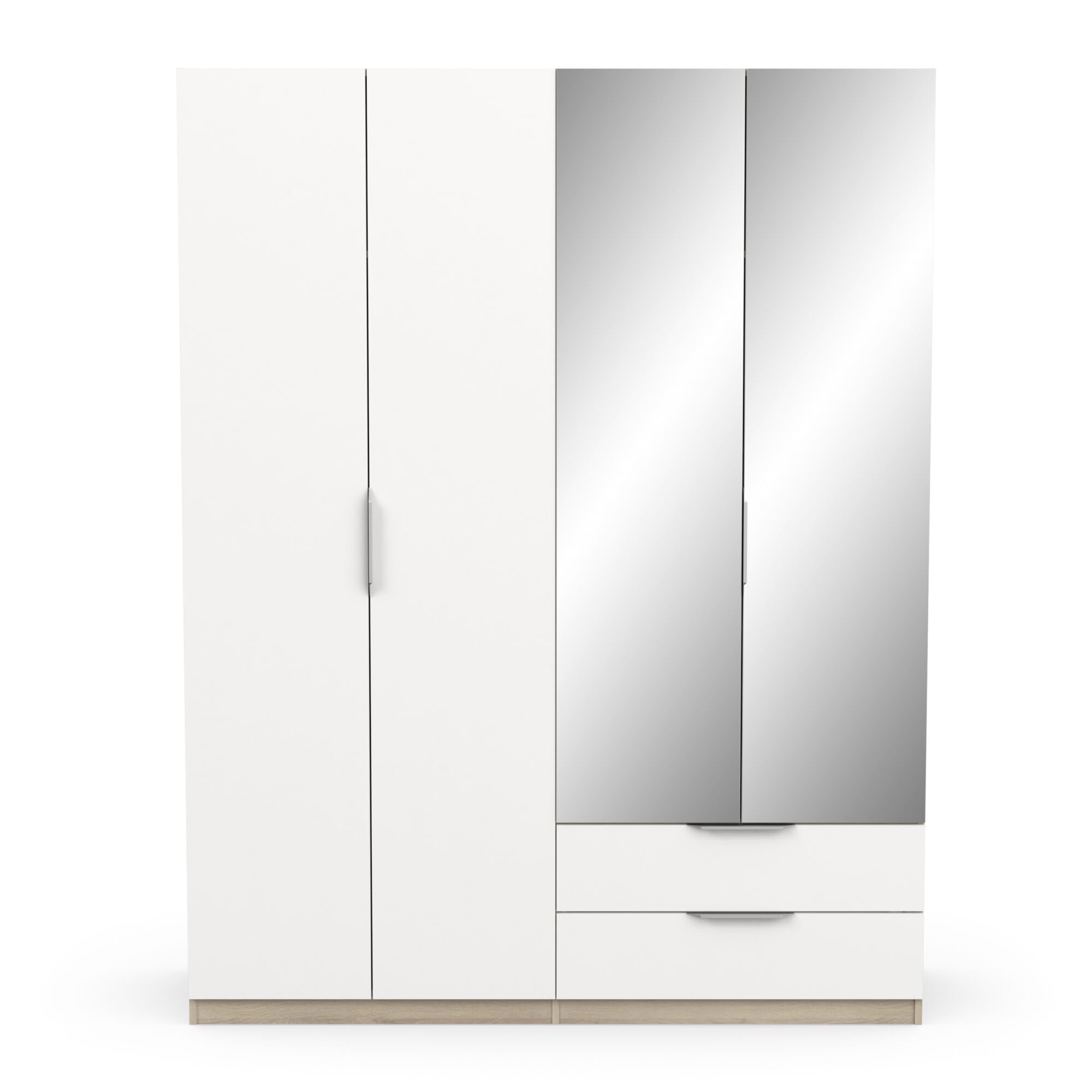 Demeyere Vestidor con Espejos y Armario Moderno 4 Puertas 5 estantes 2 cajones, Color Roble Kronberg y Blanco Mate, 157,3 x 51,1 x 203 cm, Madera de ingeniería