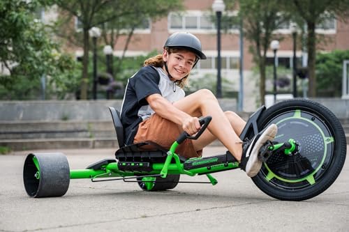 Huffy Green Machine 20 Inch Drift Trike, Sleek Ergonomic Design, Adjustable Seat, Durable Steel Frame, Easy to Operate, Drift Trike for Kids Ages 8+, LED Light Accents, Coaster Brake, Green and Black