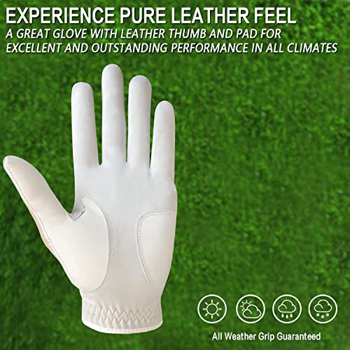 FINGER TEN Golf Gloves Men Right Hand Left Leather with Ball Marker All Weather Value Pack - Image 3