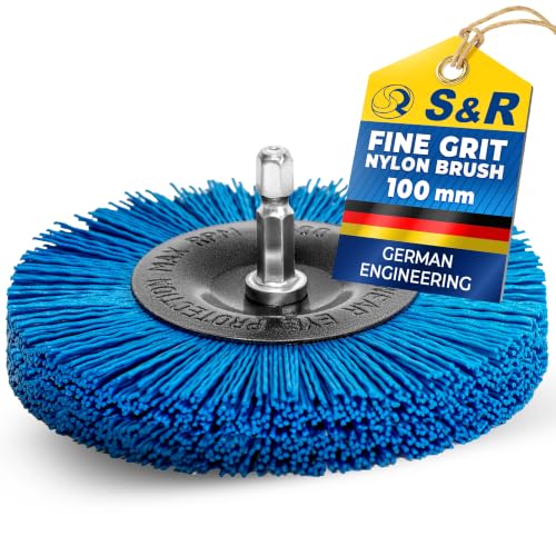 Image of S&R Nylon Radial Bristle Disc 100mm Deburring Brush, Fine Grit, 1/4in Hex