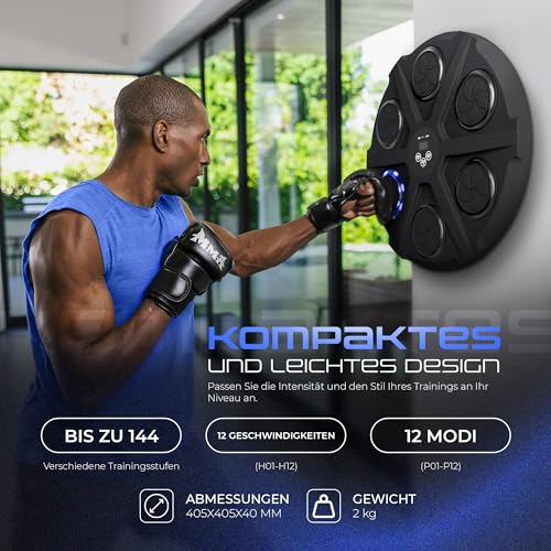 Ezero Smart Music Boxing Machine 12 Stufen, Bluetooth mit Boxhandschuhe, Springseil Boxen, Handtuch, Fitnessbänder und Tragetasche - Boxautomat mit Boxing Gloves - Boxmaschine mit Musik - Musikboxen
