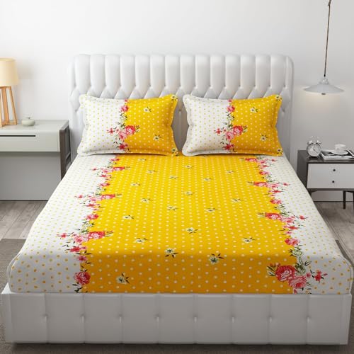 ULOM 220 TC Flat Double King Size Bed Cotton Bedsheets with 2 Pillow Covers - King Size 90x100 Inch Flat Bedsheet Ultimate Comfort and Style (Yellow dot) (B0DFVLWYHT) Amazon Price History, Amazon Price Tracker