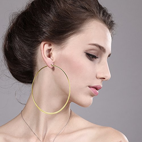 Gem Stone King 3.5 Inch Stainless Steel Yellow Gold Tone Flat Bottom Hoop Earrings (88Mm Diameter) #TOP2
