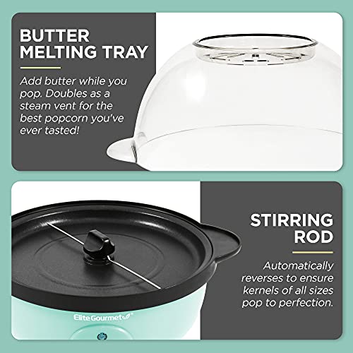 Elite Gourmet EPM330M Automatic Stirring 12-cup Popcorn Maker Popper, Hot Oil Popcorn Machine w/Measuring Cap & Built-in Reversible Serving Bowl, Great for Home Party Kids, Safety ETL Approved, Mint by Elite Gourmet - Image 2