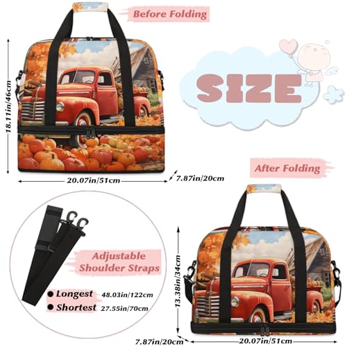 Large Weekender Overnight Bags Fall Pumpkin Truck Travel Duffel Bag for Women Men Gym Bag With Shoe Compartment Foldie Travel Tote Bag Carry On Personal Item Bag for Travel Gym Sports2