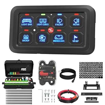DaierTek 8-Gang Switch Panel with RGB LED, Multi-Function Toggle, Dimmable for Car, ATV, UTV, Marine
