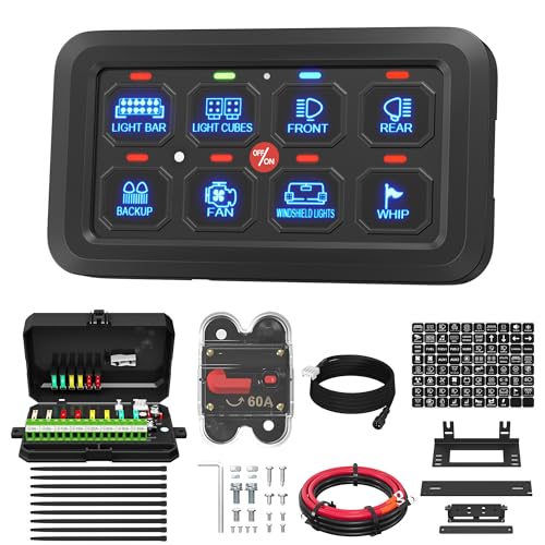 DaierTek 8 Gang Switch Panel RGB LED Lighted Multi-Function Switch Pod Toggle Momentary Pulsed Touch Control...
