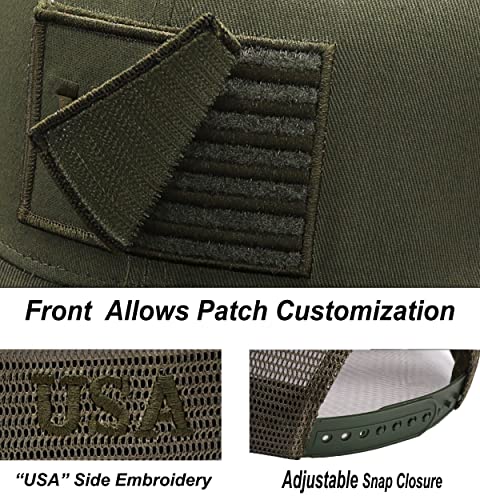 Image of Antourage American Flag Unisex Baseball Hat for Men and Women | USA Flag Mesh Snapback Flat Visor Cap + 2 Patriotic Patches