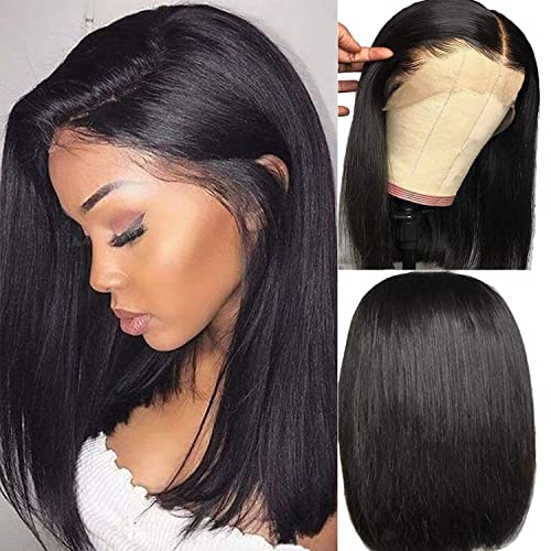 Bob Wig Human Hair 13x4 HD Bob Lace Front Wigs Human Hair Bob Lace Frontal Wigs Human Hair Pre Plucked 150% Density Brazilian Virgin Human Hair Natural Black Bob Wig with Baby Hair 14Inch