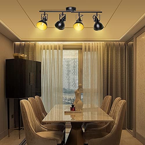 Unikcst LED Ceiling Light Rotatable Retro 4 Way Spotlights Black Light Fittings Ceilings E14 240V for Kitchen Bedroom Living Room (No Bulbs)