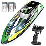 DEERC High Speed RC Boat with LED Lights, 30KM/H Fast Remote Control Racing Boat, Self-Righting, 2 Batteries, 24+ Mins, 2.4GHz Pool & Lake Toys for Kids & Adults