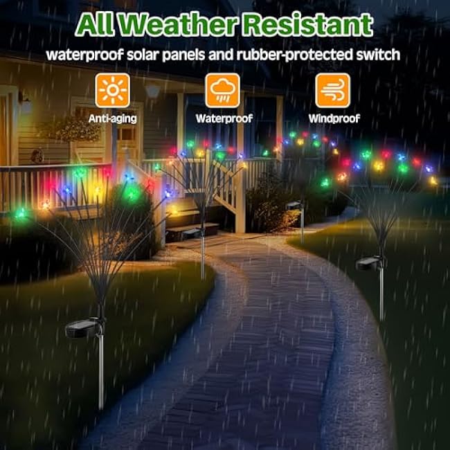 4 Pcs Solar Firefly Lights for Garden Swaying Lights Decoration Outdoor Garden Fairy Light for Yard Pathway Patio Lawn Waterproof Firefly Stake for Outside Holiday Decor(Flower)