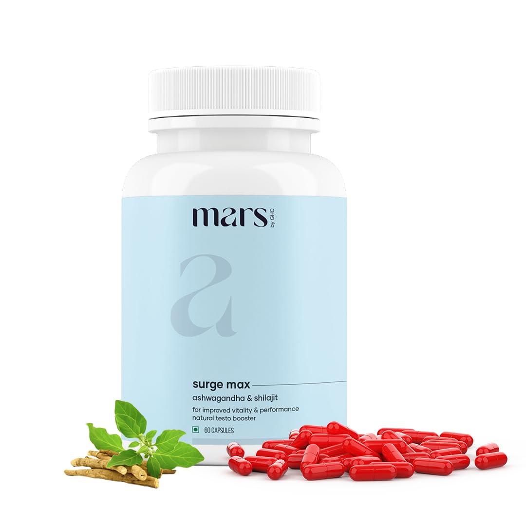mars by GHC Surgemax Natural Capsules with Shilajit & Safed Musli | Supports Energy, Strength & Immunity | for Active Lifestyle | 60 Capsules | Pack of 1
