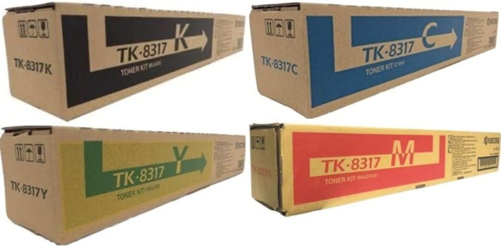 Kyocera BUNDLE TK8317 Toner Cartridge Set, Works with TASKalfa 2550ci Printer; Includes TK-8317K Black, TK-8317C Cyan, TK-8317M Magenta and TK-8317Y Yellow
