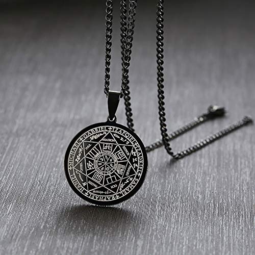 Vnox Seals Of The Seven Archangels Pendant Choker Statement Necklace Talisman Pendant Amulet Jewelry,Black #TOP2