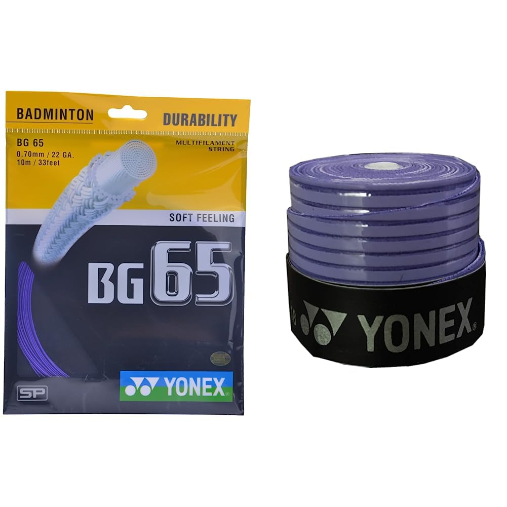 YONEX BG 65 Badminton Strings (Violet, 0.70mm) & Yonex ET 903 E Super Rubber Badminton Grip (Purple)-picture-32
