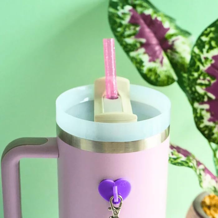 CharCharms Replacement Straws for Tumblers - Pack of 6 Glitter Plastic Straws for 40oz Tumbler with 10mm Diameter, BPA Free, 12'' Reusable Cup Straw, Dishwasher Safe Straw - Pink, Purple & Clear - Image 5