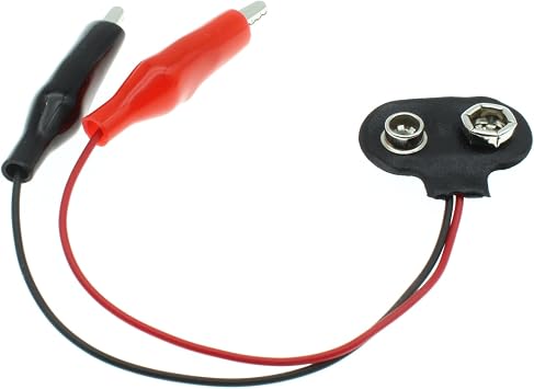 9V Battery Clip Connector 2PCS T-Type 9 Volt Battery Clip 9V Battery Buckle Connector Flexible Buckle Plastic Housing and Black Red Dual Alligator Clips Cable Leads15CM