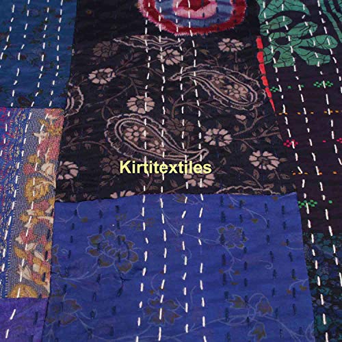Image of Silk Hand Made Design Kantha Quilt Blanket, Bed Cover, Bedspread (Size 90 inch X 108 inch) - Multicolour