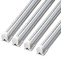 Barrina 8FT LED Shop Light, 72W 9000LM 5000K, Daylight White, V Shape, Clear Cover, T8 Linkable Shop Lights, LED Tube Lights with Plug, 4 Packs
