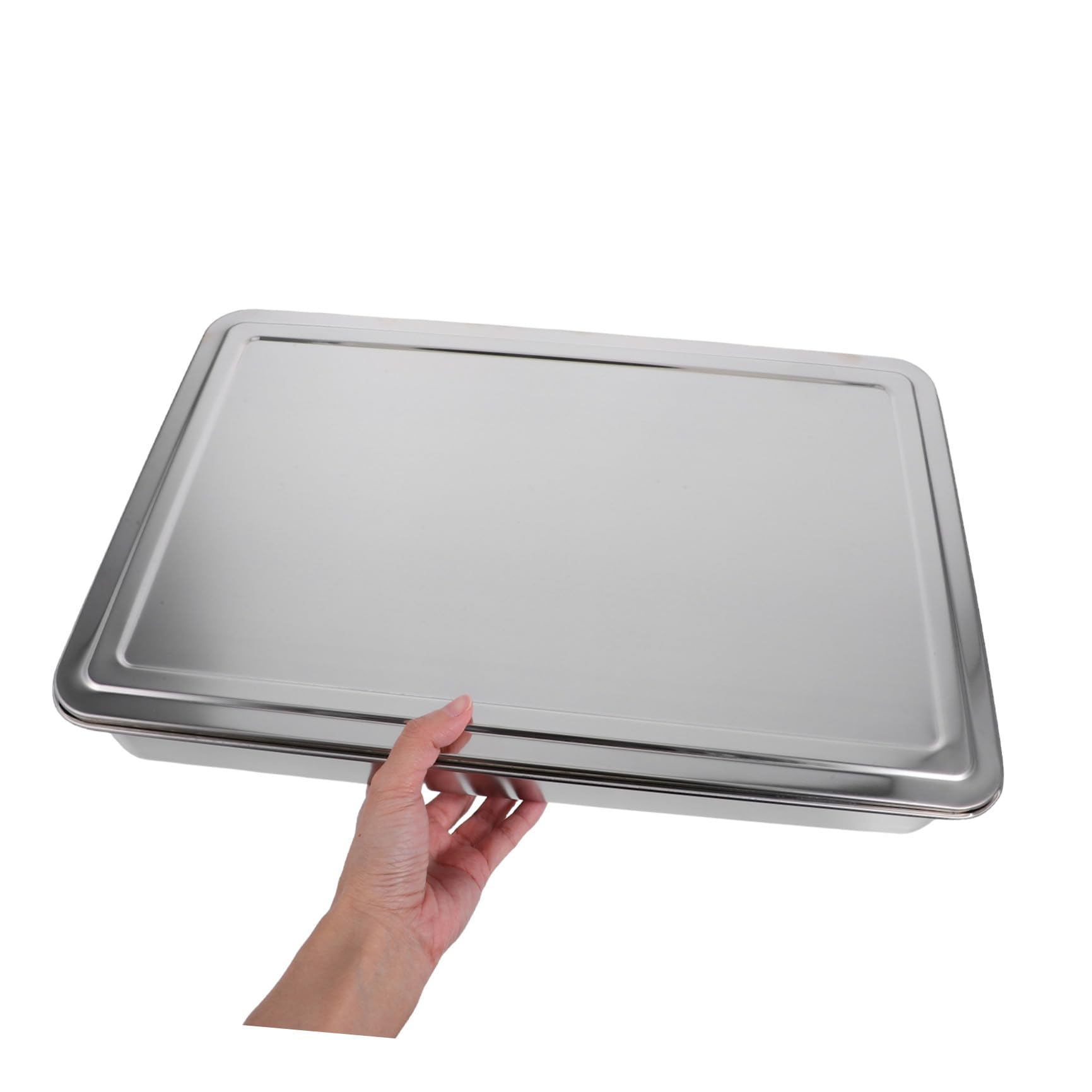 Moule Rectangulaire en Acier Inoxydable 43X28X6 CM Couvercle pour Cuisson de Gâteaux, Brownies et Conservation, Adapté Four Grille-