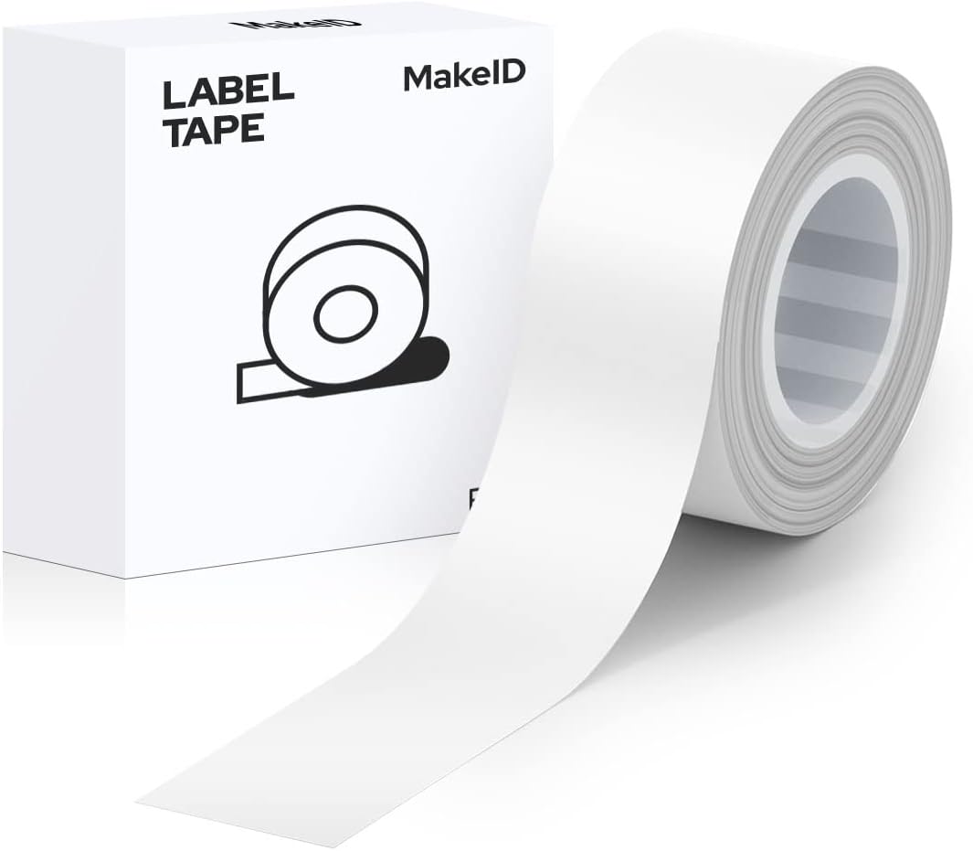 MakeID White Label Maker Tape Adapted Label Print Paper Refills Standard Laminated Office Labeling Tape Replacement L-16W 0.63 inch x 13' (16mm x 4m) Work with Label Maker Model L1 : Office Products