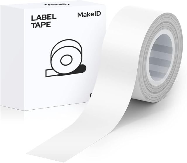 MakeID Label Maker Tape Adapted Label Print Paper Refills Standard Laminated Office Labeling Tape Replacement L-16W Black on White 0.63 inch x 13' (16mm x 4m) Work with Label Maker Model L1 M1